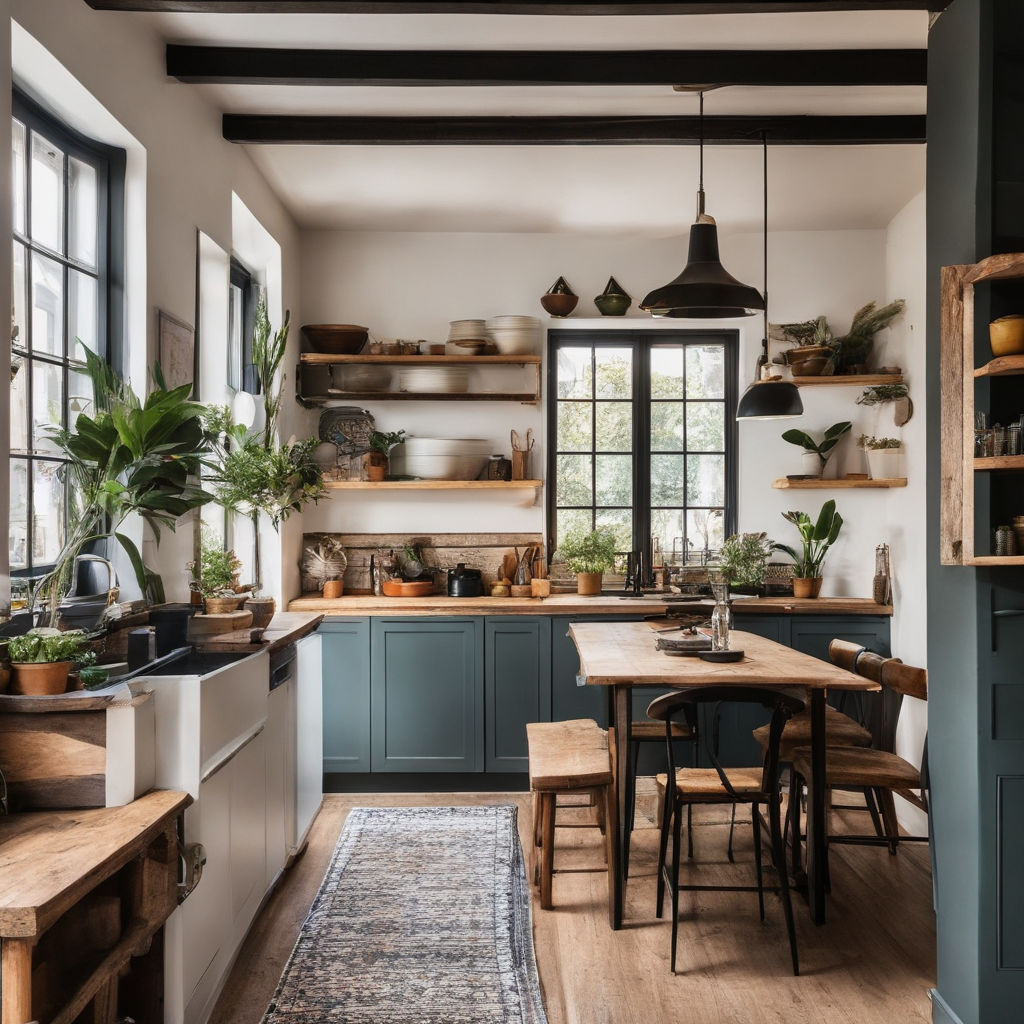 Cozy kitchen interior scene. Residential room full of utensils