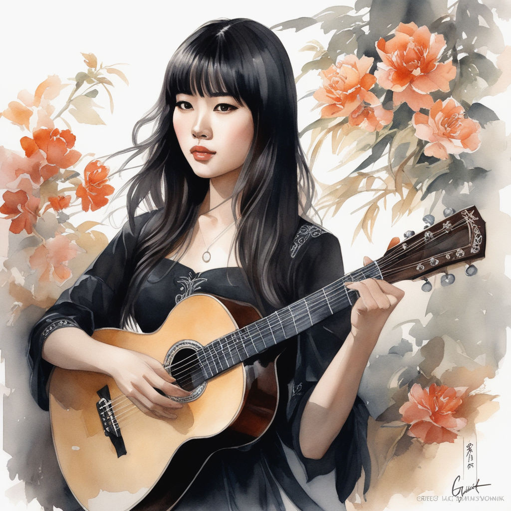 anime girl playing guitar drawing