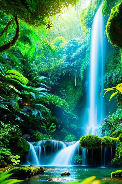 tropical rainforest waterfalls with animals