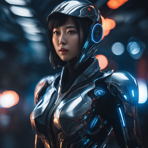 OpenDream - cyberpunk anime girl with futuristic armor covering her face