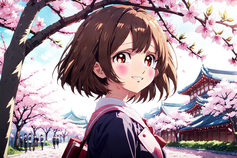 Japanese Anime Girl Under A Cherry Blossom Tree Skateboard