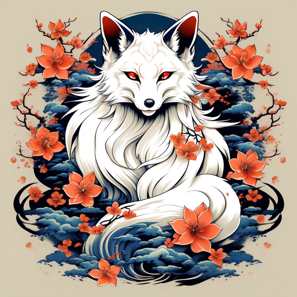 Kitsune mask tattoo style Graphic T Shirt - Design by Blacklinesw9 - Kitsune  Fox - Sticker | TeePublic