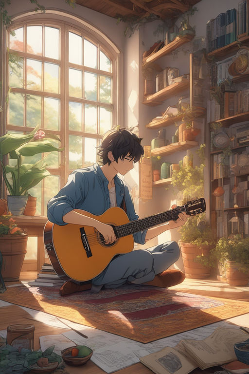 anime guitar player boy