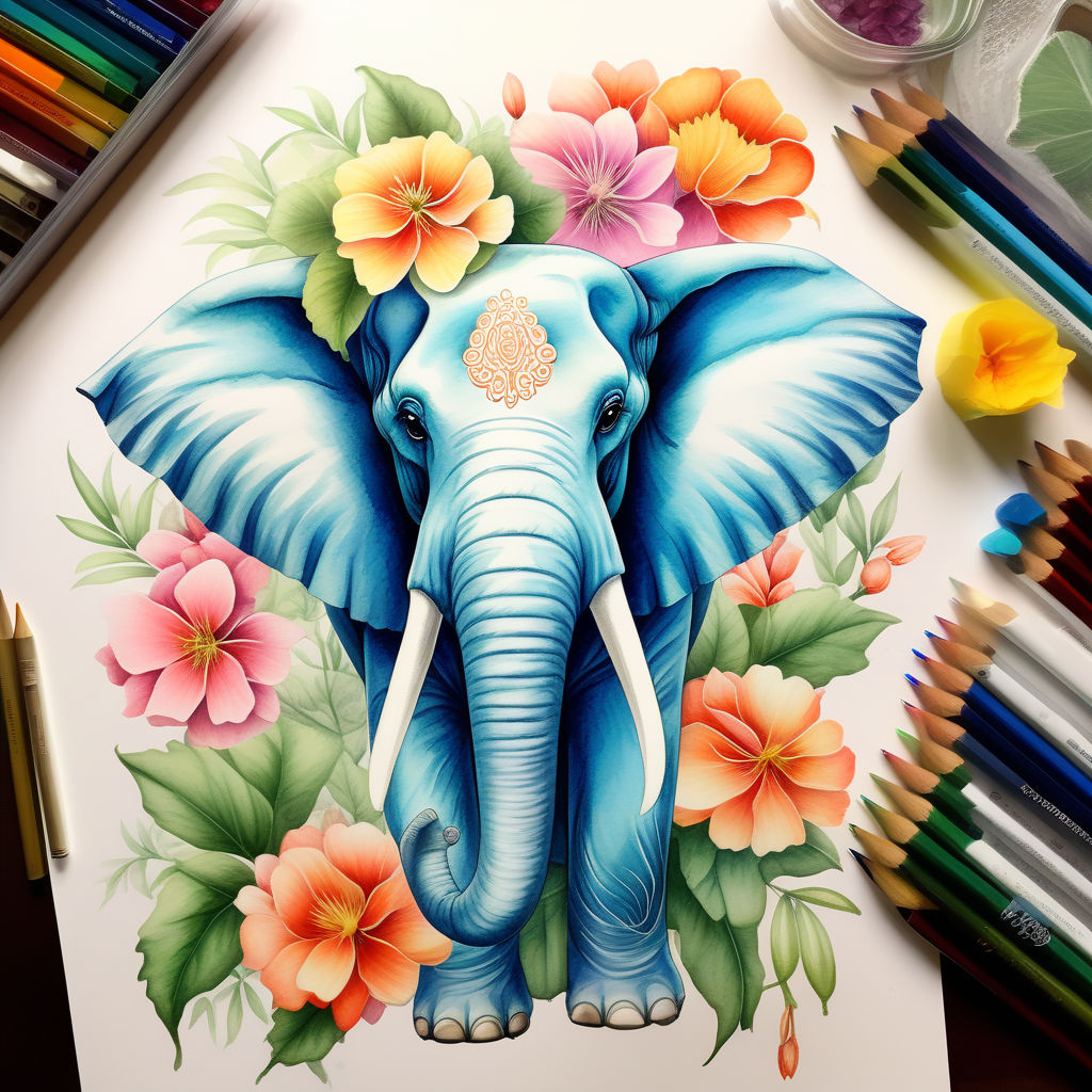 Tapisserie Elephant Clipart , Png Download - Elephant Colored Pencil Drawing,  Transparent Png , Transparent Png Image - PNGitem