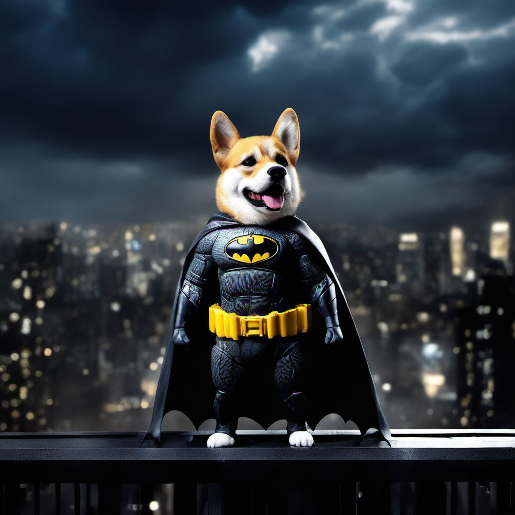 corgi in batman costume