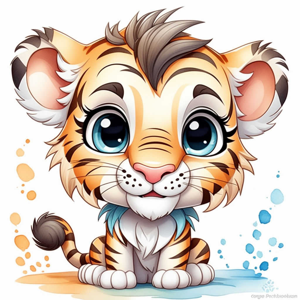 Cute Adorable Cartoon White Tiger Portrait · Creative Fabrica