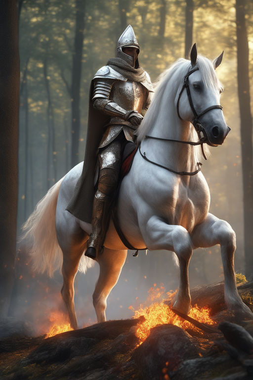 knight in shining armour on a white horse