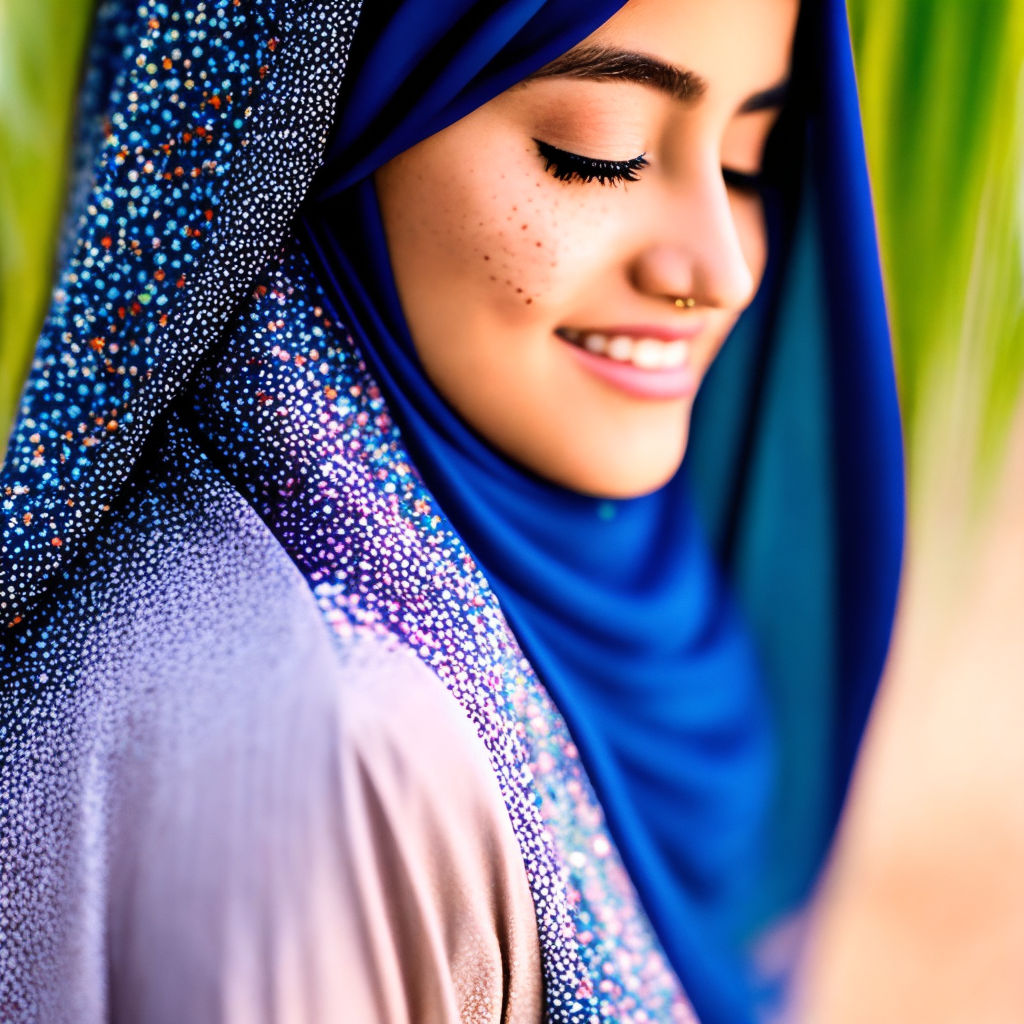 Girl,jojo bizare style,blue eyes, smile, green headscarf muslim