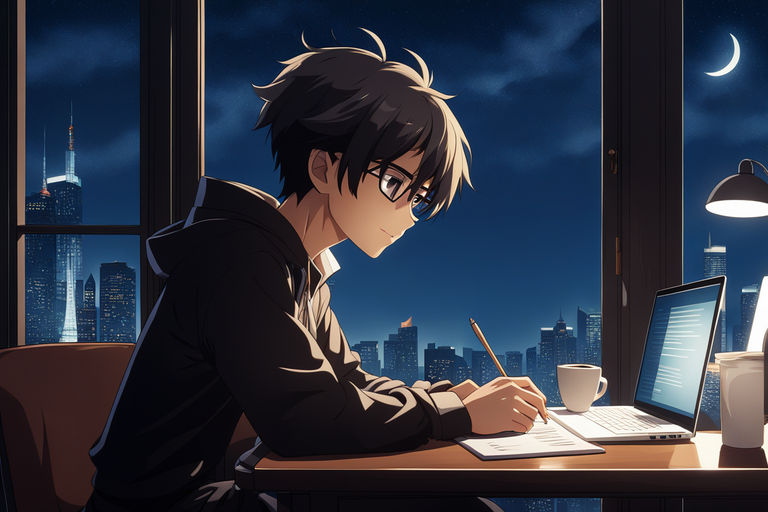 depressed anime boy standing on the Roof, is watching the full moon night  sky with stars (4k ultra HD ratio 1:1) - SeaArt AI