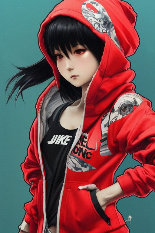 Cyberpunk Anime Girl Hiding in Red Hood · Creative Fabrica