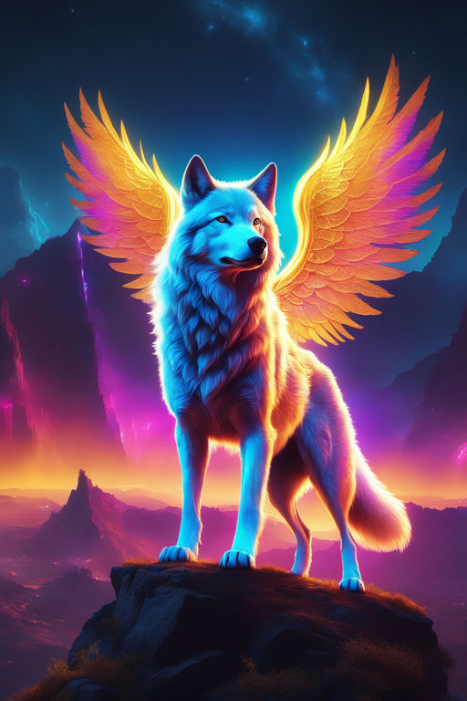 rainbow wolves with wings