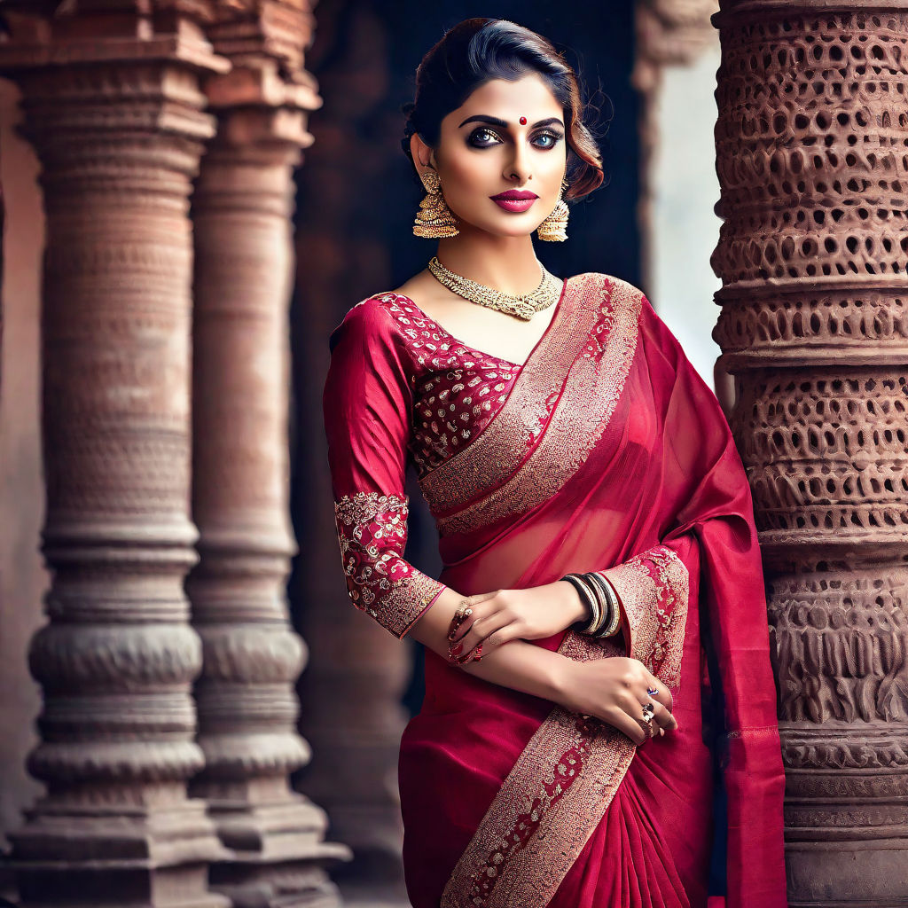 A full body portrait of a 21 year old woman wearing a red and