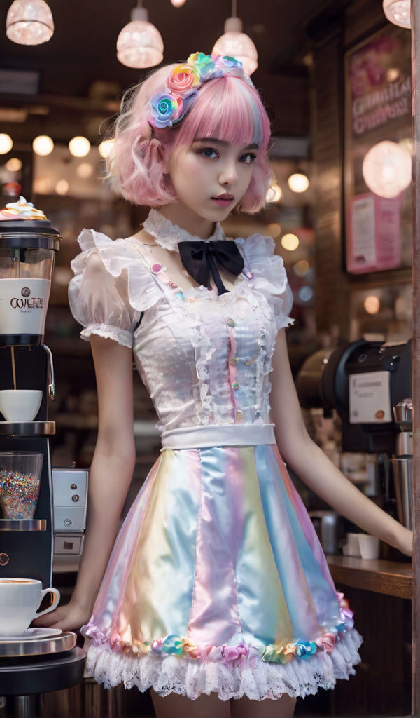 yellow pink pastel shiny silk lolita dress - Playground