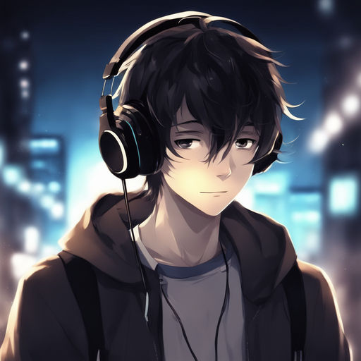 cool anime guy with headphones