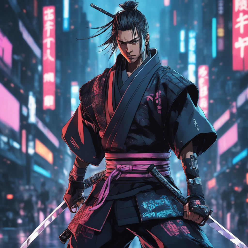 Download wallpaper look, anime, art, samurai, guy, Shimazu