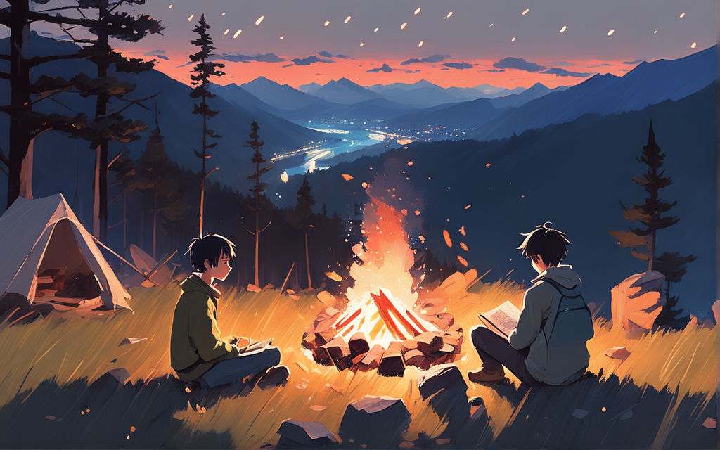 Premium AI Image | anime characters sitting around a campfire in a cave  generative ai