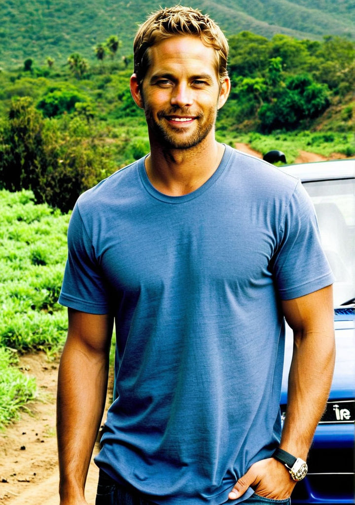 057 PAUL WALKER HANDSOME AT THE BEACH IN JEANS & T-SHIRT PHOTO