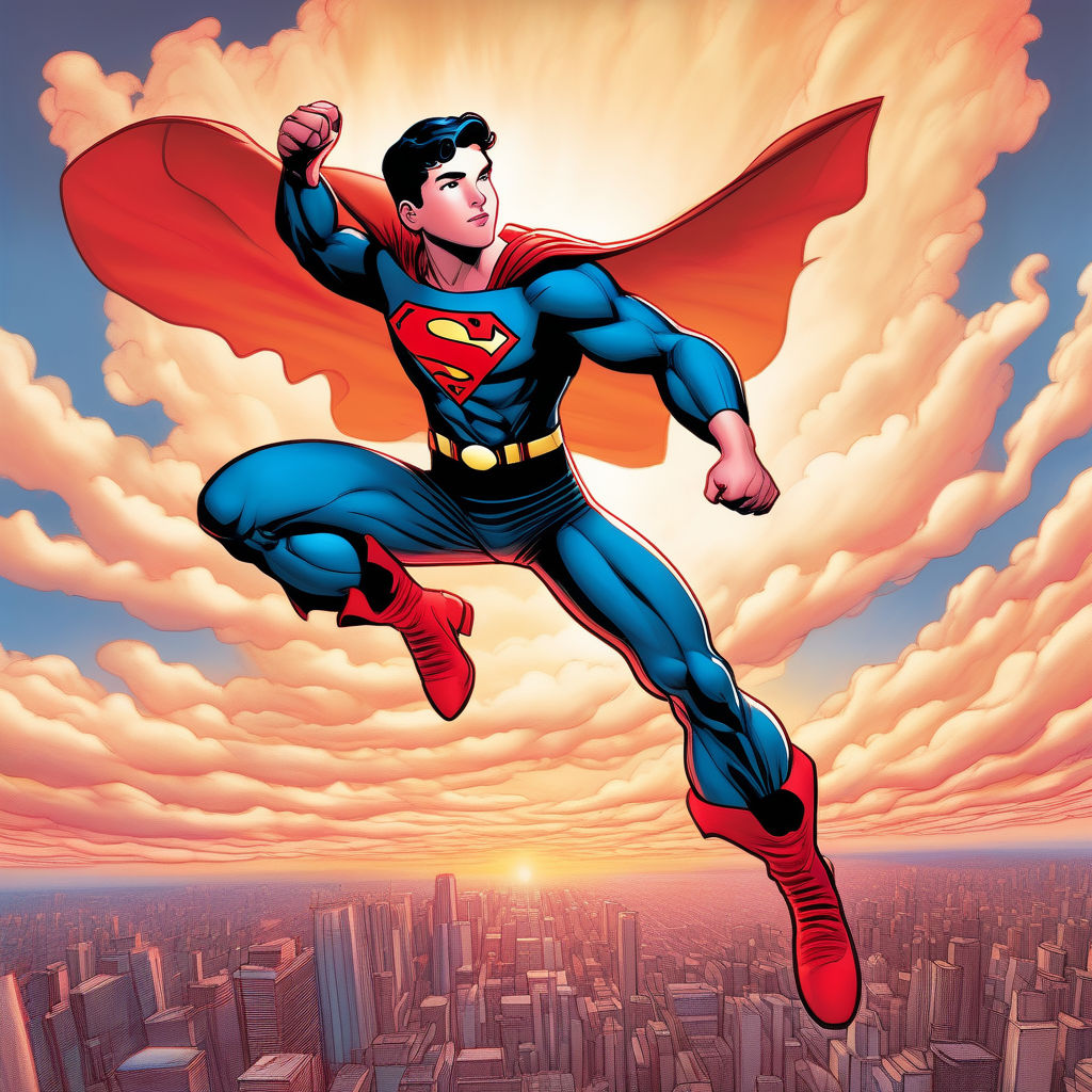 Illustration of superman flying in the sky on Craiyon