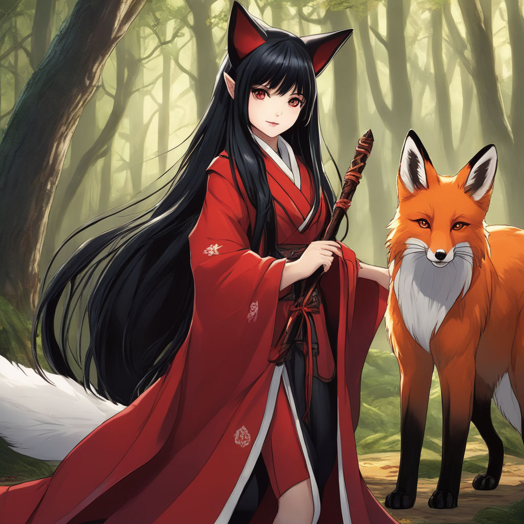 Seven or Nine-tailed Fox Kitsune Stock Illustration - Illustration of  culture, myth: 275193579