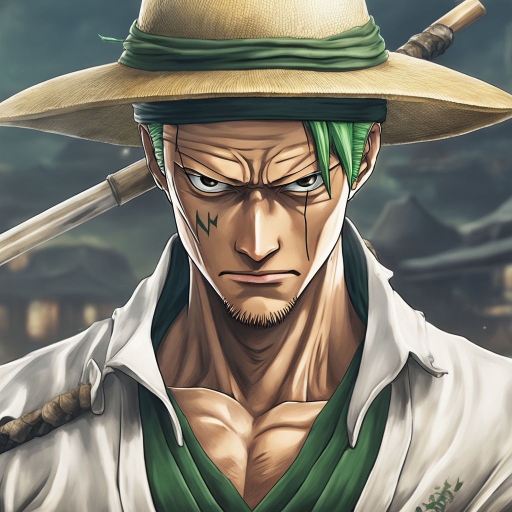 evil carchter style Zoro from one piece evil looking to camera