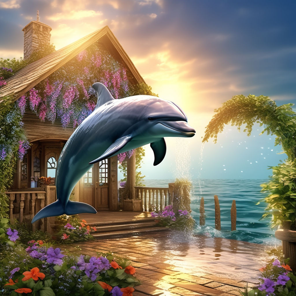Dolphin Sunset Painting · Creative Fabrica