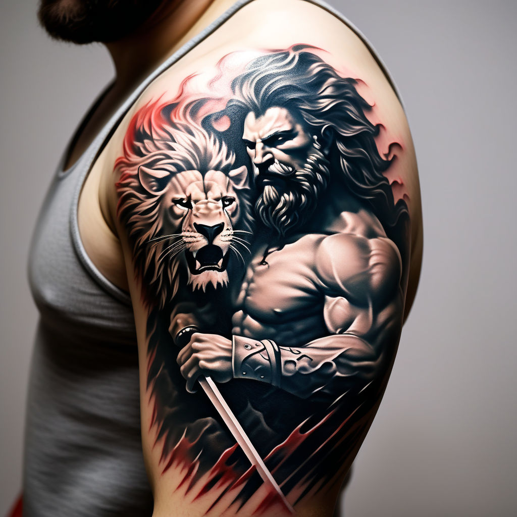 Greek Mythology Hercules nemean lion tattoo sleeve | Zeus tattoo, Hercules  tattoo, Lion tattoo design