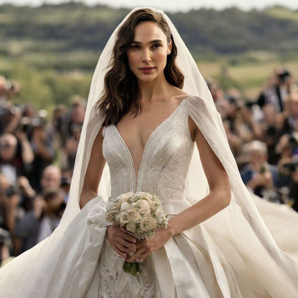 Prompt: Beauty gal gadot 2020 , Wearing wedding dress 