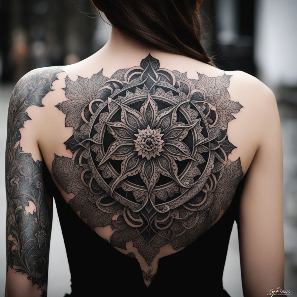 Huge mandala tattoo on the back.