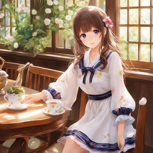 anime girl with brown hair wearing a dress