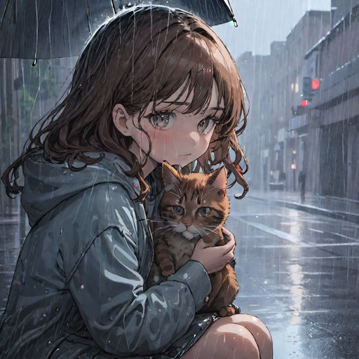 Sad Anime Girl in the Rain