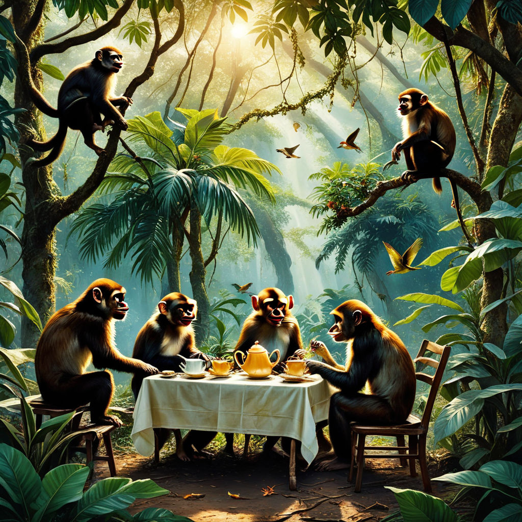 Veggie Revolution: Monkeys and parrots pouring from the jungle.