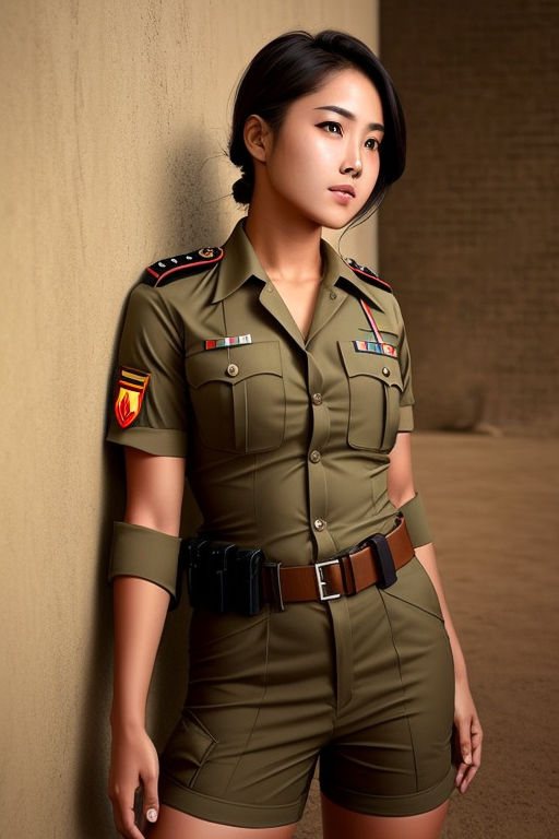Happy Young Asian Female Soldier Woman