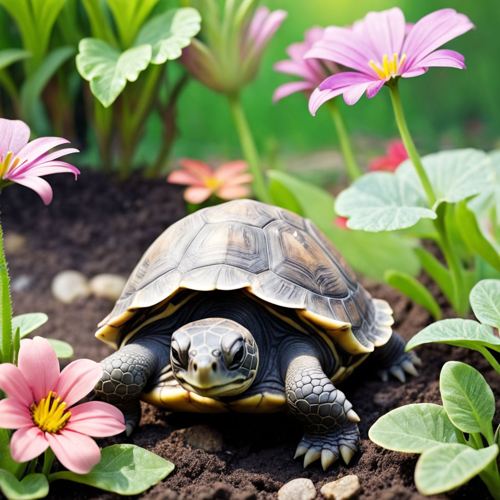 turtle eating flower