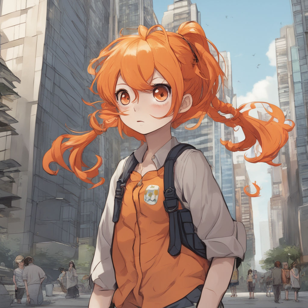 Light Orange Eyes Anime Girl With Ponytail Having Headset On Neck