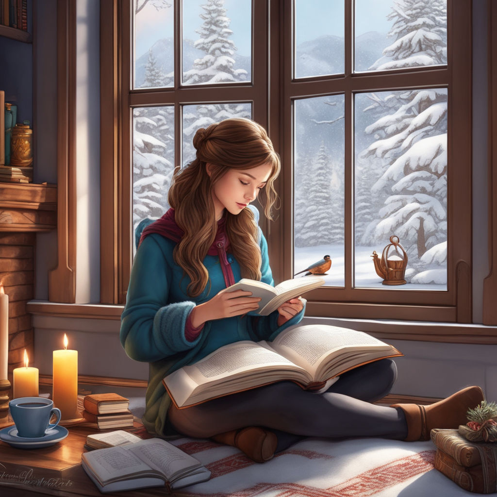 girl with book drawing