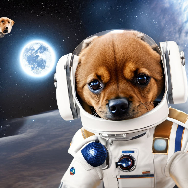 dogs on the moon in space suit