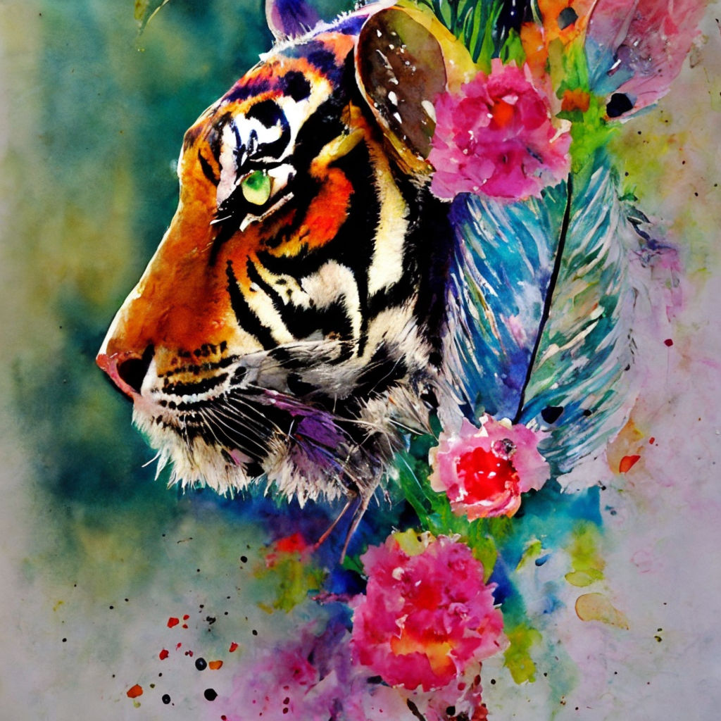 watercolor rainbow tiger