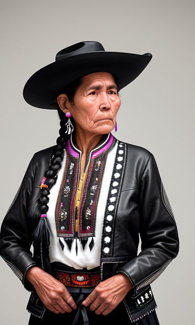 60 year old indigenous Aymara woman from Bolivia wearing a black