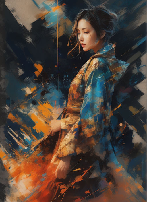 Premium Photo  Young asian girl in japanese traditional clothes approached  the fantastic blue storm, digital art style, illustration painting