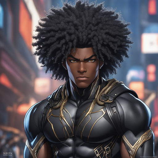 Anime character with black curly hair