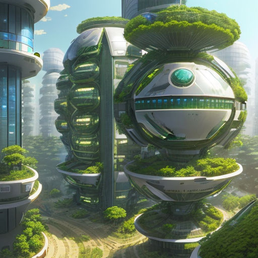 Sci-Fi, Futuristic Solarpunk ECO-City, Detailed, Hanging Gardens