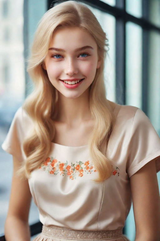 princess long wavy blonde smile 15 years old g-cup breasts large