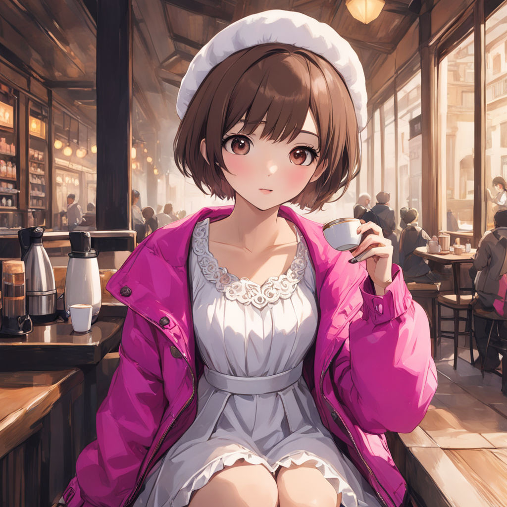 anime girl with brown hair wearing a dress