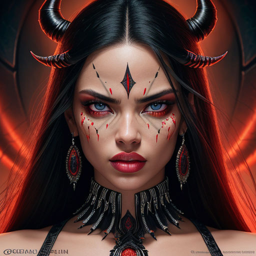 A highly detailed and hyper realistic art of a voluptuous demon girl -  Playground