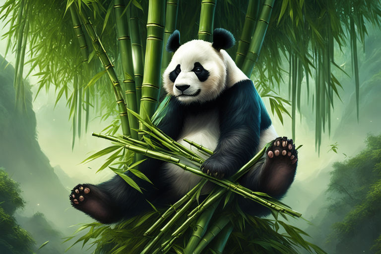 A playful panda, happily munching on bamboo, in a cute and cheerful art  style, with a moderate level of detail. sticker, joyful, vibrant colors,  cartoonish style, vector, contour, white background