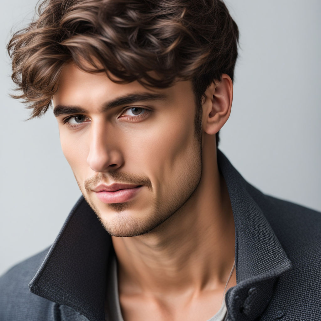 Cropped portrait of a young curly European man with long curly