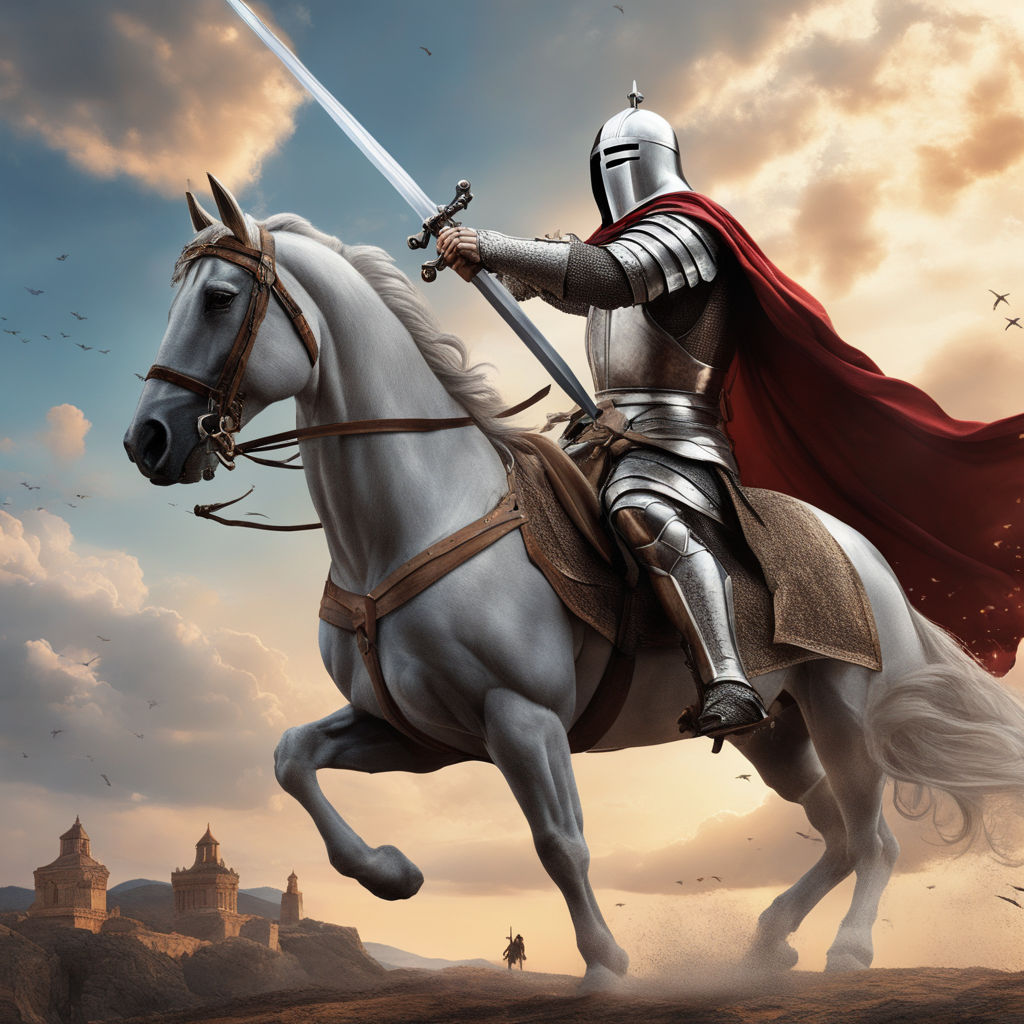 Medieval knight on battle field - illustration