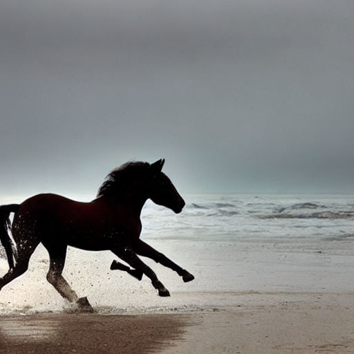 Black Horse Running On Beach