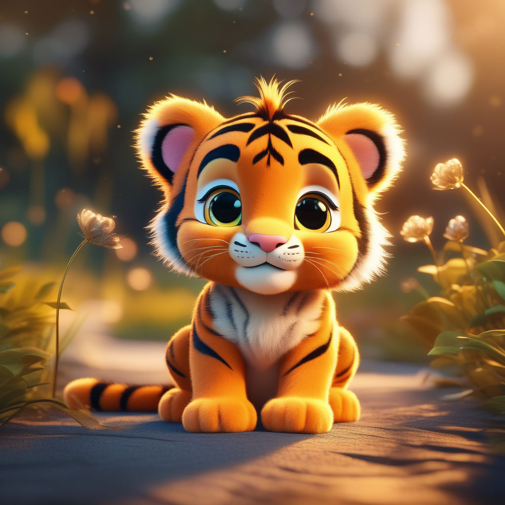 3D Cute Baby Tiger with Dreamy Eyes Adorable Nursery Art