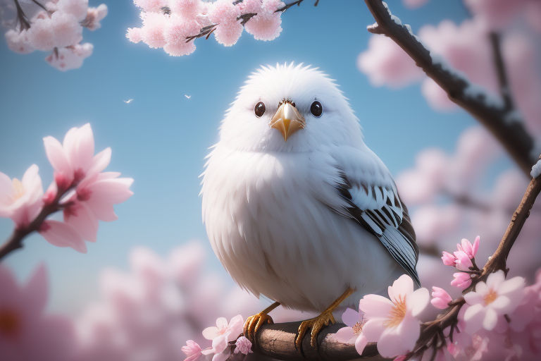 Cute Fluffy Blue Bird with White Daisies